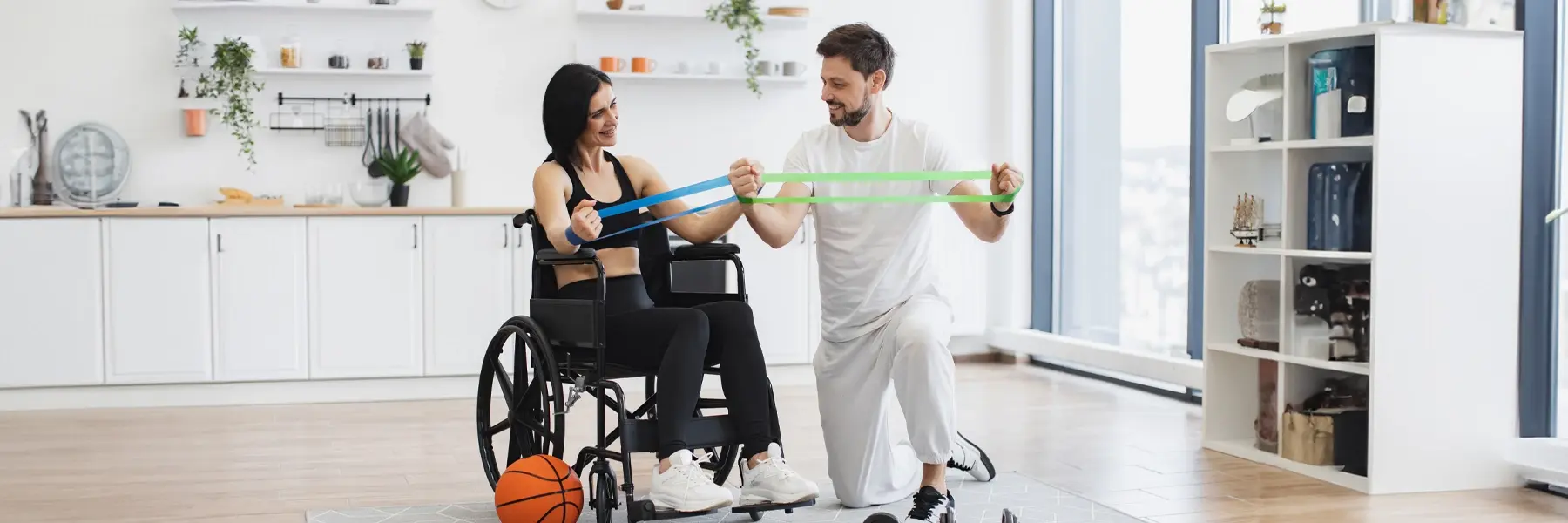 A woman is taking occupational therapy with in a wheelchair