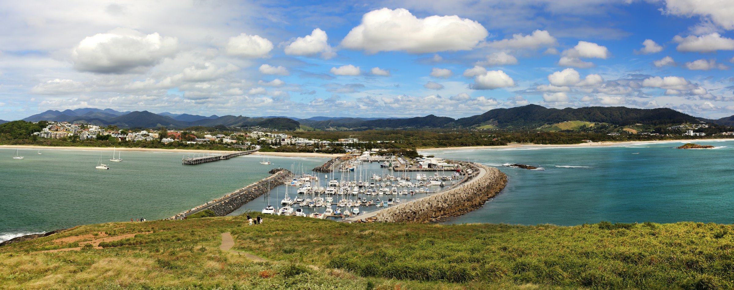Coffs Harbour marina and coastline seen from Muttonbird Island